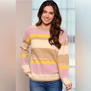 NEW WOMEN'S LONG SLEEVE COLOR BLOCK STRIPES SEQUINS PULLOVER SWEATER SMALL S